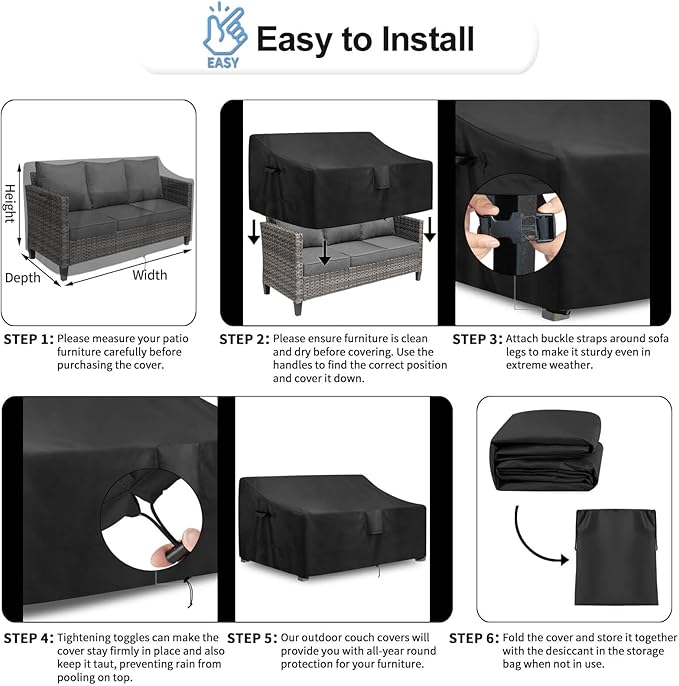 OutdoorLines Outdoor Waterproof Patio 3-Seater Couch Cover - UV Resistant Patio Sofa Furniture Covers Weatherproof Heavy Duty Glider Covers for Outdoor Furniture, 88Wx32.5Dx33H Inches, Black