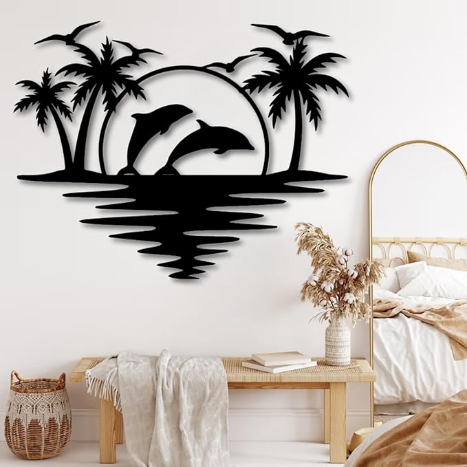 Palm Tree Metal Wall Decor,Palm Tree Outdoor Wall Art,Tropical Palm Tree Wall Decorations for Living Room,Outdoor Wall Decorations for House(35"×28",Black)