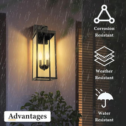 Dusk to Dawn Outdoor Wall Sconce Light, 20 Inch Tall Transitional Exterior Wall Lighting with Clear Glass, Anti-Rust Powder Coat Black Modern Outside Wall Lantern for Front Porch, DDRZ008M BK