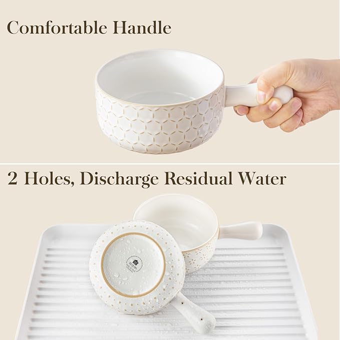 MALACASA French Onion Soup Bowls with Handles - 20 oz Oven Safe Bowls Soup Crocks for Chilli, Beef Stew, Cereal & Pasta - 5 Inch, Set of 4, Series LYDIA