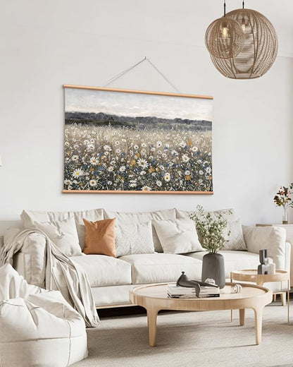 VIYYIEA Extra Large Canvas Wall Art, 36x54 Inch Vintage Wildflower Landscape, Neutral Floral Meadow Wall Decor for Living Room or Bedroom, Above Sofa