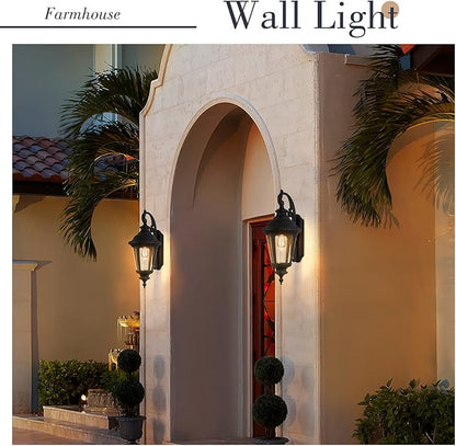 Emliviar Farmhouse Outdoor Light Fixtures Wall Mount 28.4 Inch, Large Outside Lamp for Porch, Outdoor Carriage Light with Seeded Glass, Black Finish, XE265B BK
