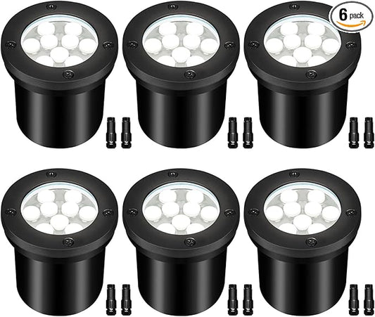 9W LED Low Voltage Landscape Lights, AC/DC 12-24V Outdoor Well Lights IP68 Waterproof 5500K Cool White In-Ground Lights for Yard Pathway Driveway Deck(6 Pack)