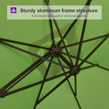 PURPLE LEAF 9' X 11.5' Rectangle Cantilever Umbrella Patio Umbrella Outdoor Aluminum Offset Hanging Umbrella with 360-degree Rotation for Pool Garden Backyard Deck, Green