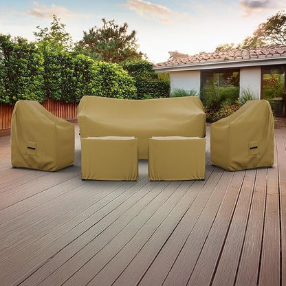 Covers & All Patio Furniture Cover Set, 5 Piece Outdoor Furniture Covers, Water-Repellent UV & Weather Resistant Covers for Sofa, Chairs & Ottomans with Elastic & Padded Handles