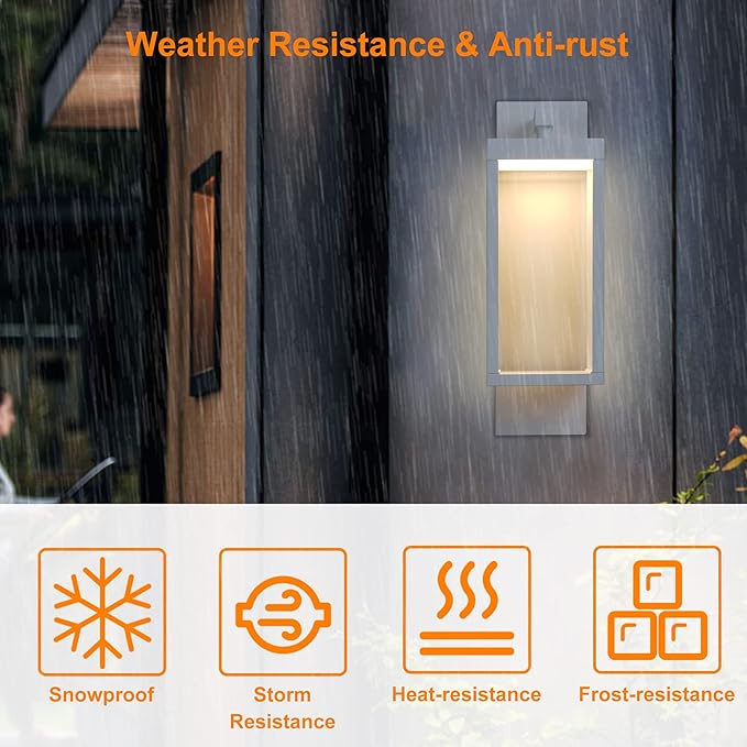 Outdoor Wall Light Lantern 2 Pack LED White Modern Exterior Light Fixture with Clear Glass 13W Anti-Rust IP54 Waterproof Front Porch Light