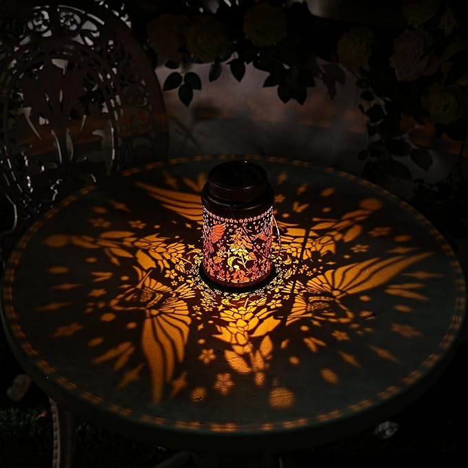 Cooo 2 Pack Solar Lanterns Outdoor Waterproof - Hummingbird Rose Gold Solar Pathway Lights Landscape Path Lights Christmas Lights Gifts for Women Mom Grandma for Garden Yard Patio Backyard Decor
