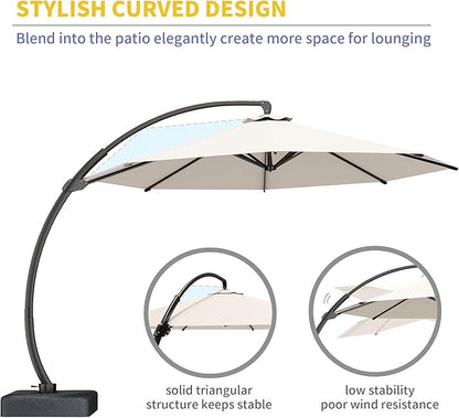 Kingdura 11ft Offset Cantilever Patio Umbrella with Base Included, Large Round Aluminum Outdoor Umbrella, 360° Rotation & Infinite Tilt, Heavy Duty Frame for Deck Pool Backyard, Creamy White