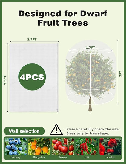 Mellbree 4 PCS Blueberry Bush Netting Cover, 3.3X2.7FT Zippered Bird Netting for Blueberry Bushes Mesh Plant Covers for Garden to Protect Bush/Tomato/Strawberry from Bugs,Cicadas with Drawstring