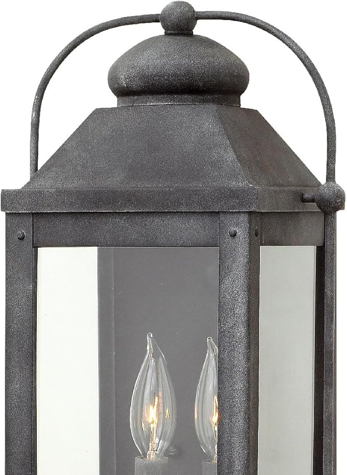 Hinkley Anchorage Medium Two Light Wall Mount Lantern - Estate & Heritage Series, Aluminum, Clear Glass - Aged Zinc Finish
