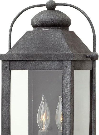 Hinkley Anchorage Medium Two Light Wall Mount Lantern - Estate & Heritage Series, Aluminum, Clear Glass - Aged Zinc Finish