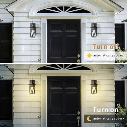 JYZ Dusk to Dawn Outdoor Wall Lantern, Craftsman Style Large Exterior Sconce Light with Water Ripple Glass, Traditional Porch Light Fixture Wall Mount Lamp for Front Porch Doorway Garage Patio Garden
