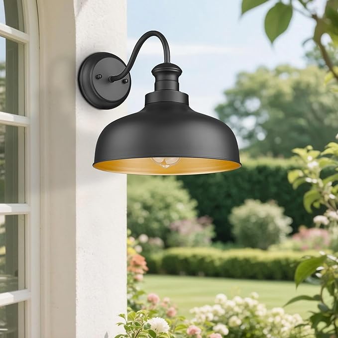 Outdoor Farmhouse Barn Light, Outside Wall Sconce, Weather Resistant Anti-Rust Farmhouse Exterior Wall Mount Light, Outdoor Lantern Lamp for Porch, Garage, Patio, Entryway (Black, 8 Pack)