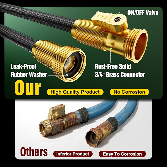 Garden Hose 75 ft Non-Expandable, Flexible Water Hose, Lightweight Hose with 10-Function Nozzle for Yard, Portable, Leak Proof, All-Weather Water Pipe for Outdoor, Car Wash, RV, Lawn