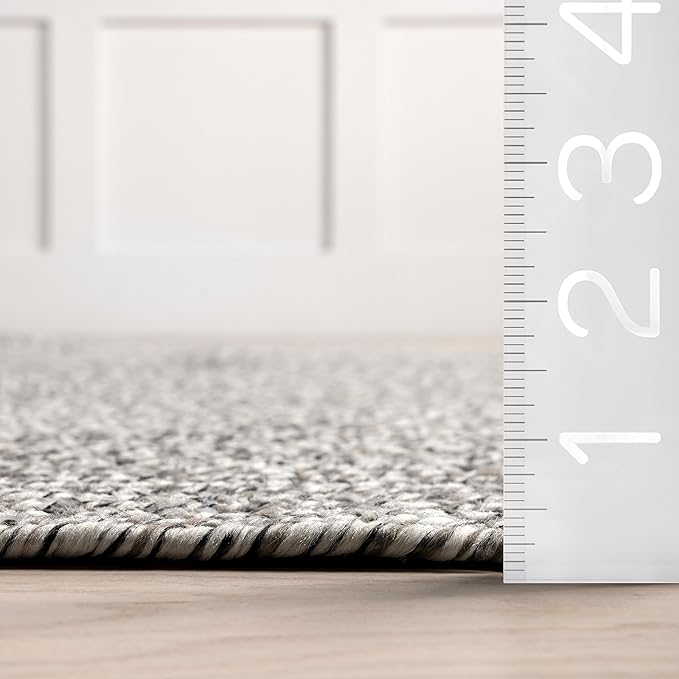nuLOOM 2' x 10' Solid Hand Braided Indoor/Outdoor Area Rug, Pet-Friendly, High Traffic, Weather Resistant, for Patio, Balcony, Bedroom, Living, Dining Room, Wynn Salt and Pepper