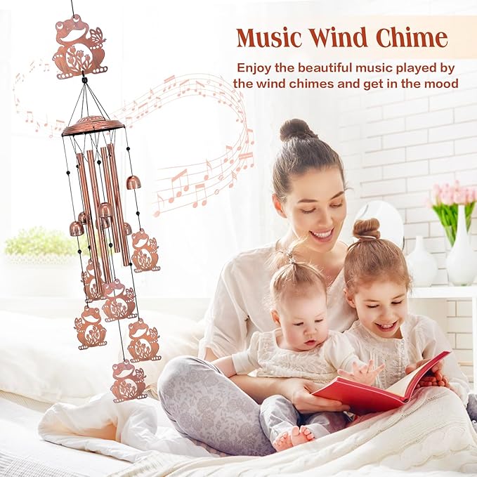 Frog Wind Chimes Outdoor Frog Gifts for Women/Men/Mom/Wife/Grandma Birthday Gifts Memorial Gift Metal WindChimes for Outside/Indoors, Lawn, Patio, Home, Porch, Yard Decor, Garden Decorations