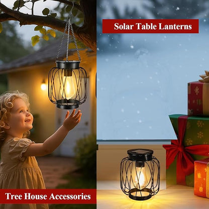Solar Lanterns Outdoor 2 Pack, Metal Solar Hanging Lanterns with Hook - Outdoor Hanging Lantern Lights Waterproof, Bright Warm Lantern Decor for Outside Garden Yard Patio Pathway