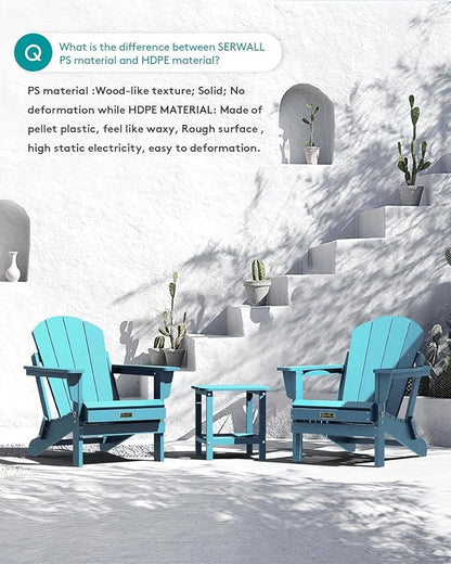 SERWALL Folding Adirondack Chair Outdoor Adirondack Chairs Weather Resistant Patio Chair Fire Pit Chairs - Light Blue