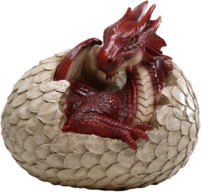 Ebros Large Smaug Red Baby Dragon Hatchling in Egg Statue 9.5" Long Dungeons Dragons Legends Fantasy Home and Garden Accent Decor Sculpture Medieval Renaissance Figurine Centerpiece