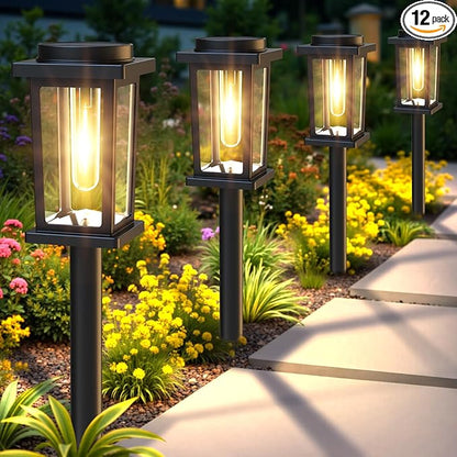 Melunar Solar Pathway Lights Outdoor, 12 Pack Solar Powered Garden Lights Waterproof, Auto On/Off Outdoor Landscape Lights for Patio, Walkway, Driveway, Lawn, Pool Decor. (Warm White)