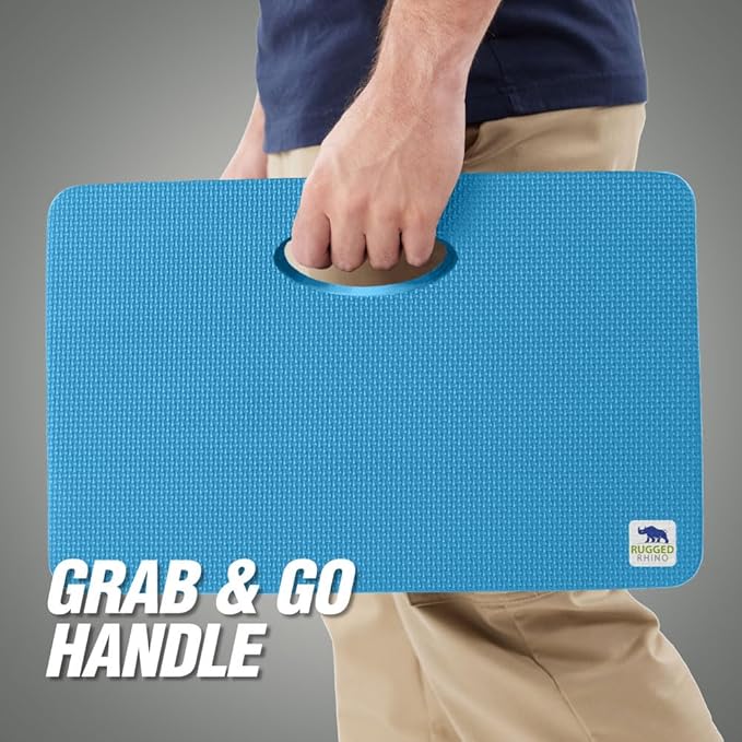 RUGGED RHINO Heavy Duty Patent Pending Kneeling Pad, Shock Absorbent Thick Knee Pads, Holds Up to 300 lbs, Protect Knees from Hard Concrete Surfaces, for Mechanics, Yard Gardening, Gym, Bright Blue