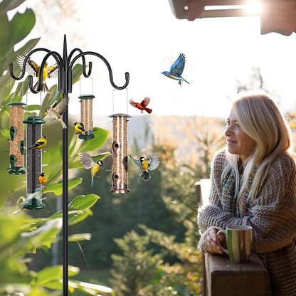 FEED GARDEN Heavy Duty Shepherds Hook 2 Pack 76" Four Hooks Adjustable (44/60/76") - Metal 5-Prong Base, 17lb Capacity - Easy Assembly Bird Feeder Pole for Hanging Planters, Lanterns, Wind Chimes
