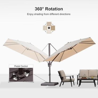 PURPLE LEAF 10' X 10' Patio Cantilever Umbrella with Base Included Square Outdoor Umbrella with 360° Rotation and Aluminum Offset Hanging for Garden Backyard Pool, Beige