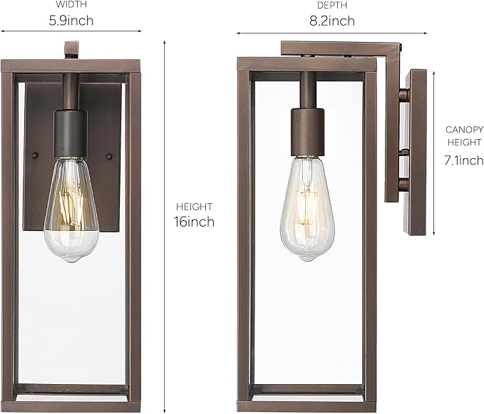 ALLGOT Outdoor Wall Sconce, Outside Porch Light, Anti-Rust Outdoor Wall Lantern Lamp, Exterior Lighting Fixture for Front Porch Corridor Doorway Patio (Oil-Rubbed Bronze, 16 Inch Height)