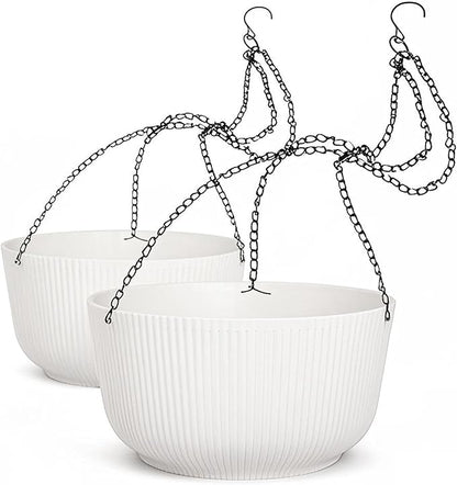 Dexceder 8.75 Inch Self Watering Hanging Planters Indoor Outdoor, Thickened Hanging Basket Flower Plant Pot (2 Pack, White)