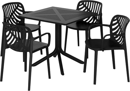 Costaelm Breakfast Table Set for 4, HDPE Patio Square Dining Table and Stackable Chairs, Outdoor Small Patio Furniture Set All Weather for Backyard Porch Poolside, Black
