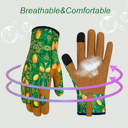 Leather Gardening Gloves for Women Thorn Proof Garden Gloves Touch Screen Working Gloves Gifts,M