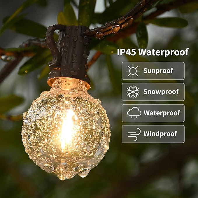 Vocevos 100FT 2Pack Outdoor String Lights LED Outside Waterproof Patio Lights Backyard Heavy-Duty Shatterproof Plastic G40 Bulbs Connectable Globe Light Decor Yard Café Exterior