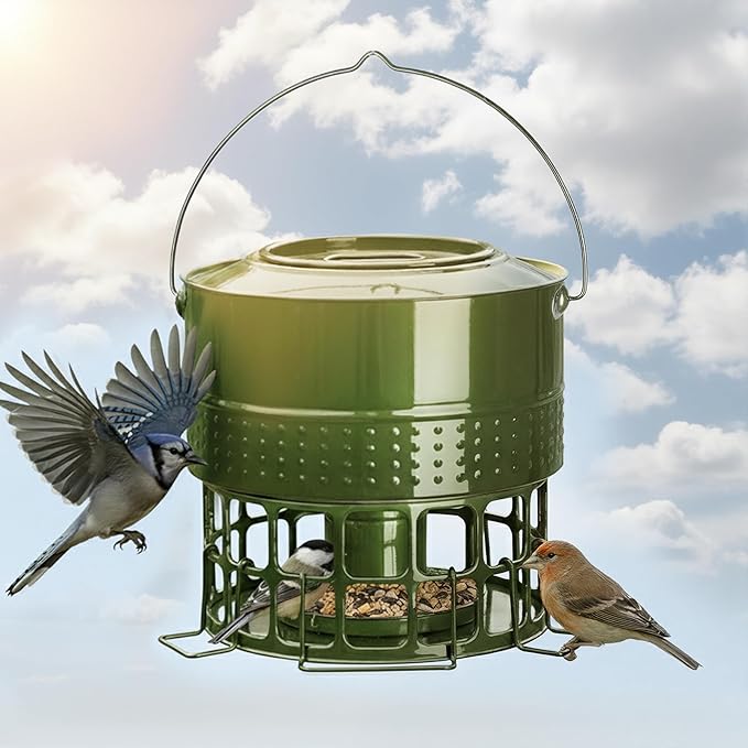 Solution4Patio Bird Feeder, 10LB Powder Coated Metal Wild Birdfeeder with 32 Feeding Stations & Triple Perches, Rust-Proof Hanging Design for Cardinals, Finches and Outdoor Garden Use (Glazed Green)