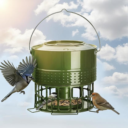 Solution4Patio Bird Feeder, 10LB Powder Coated Metal Wild Birdfeeder with 32 Feeding Stations & Triple Perches, Rust-Proof Hanging Design for Cardinals, Finches and Outdoor Garden Use (Glazed Green)
