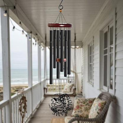 Personalized Customize Name Gnome Wind Chime, Metal Iron 37 Inch Outdoor Memorial Gift for Garden Yard Patio Home Decor, Black，Christmas (Style H)
