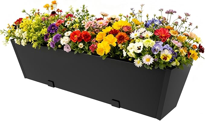 Railing Planter for Outdoor Plants 36 Inch Metal Hanging Planters Pots with Adjustable Brackets and Drainage Railing Planter Boxes Hanging Flower Pots for Balcony Deck Railings Apartment Patio Decor