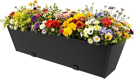 Railing Planter for Outdoor Plants 36 Inch Metal Hanging Planters Pots with Adjustable Brackets and Drainage Railing Planter Boxes Hanging Flower Pots for Balcony Deck Railings Apartment Patio Decor