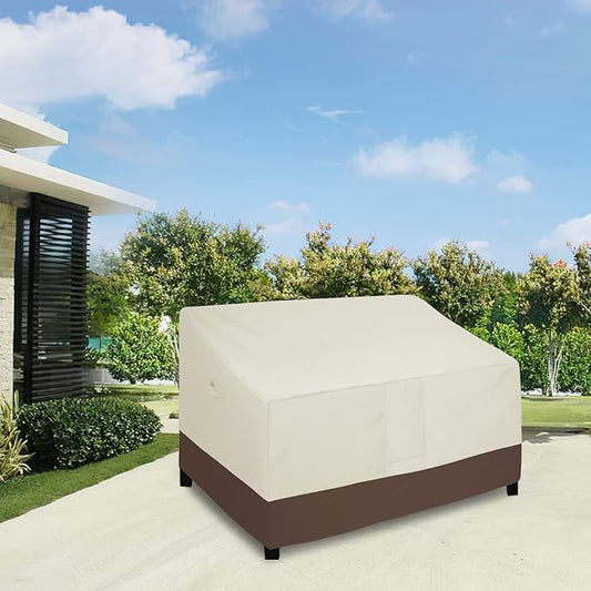 Easy-Going Waterproof Outdoor Loveseat, Heavy Duty Deep 2-Seater Patio Couch, Windproof Furniture with Air Vent (76Wx32.5Dx33H in, Beige/Dark Brown)