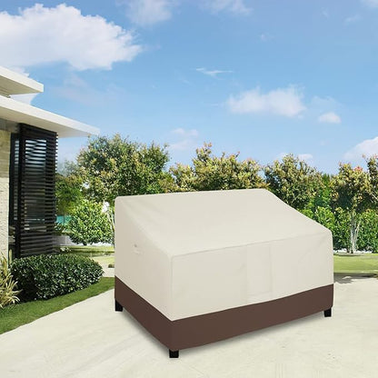 Easy-Going Waterproof Outdoor Sofa Cover, Heavy Duty 2 Seater Outdoor Loveseat, Windproof Patio Furniture with Air Vent (60Wx35Dx35H inch, Beige/Dark Brown)