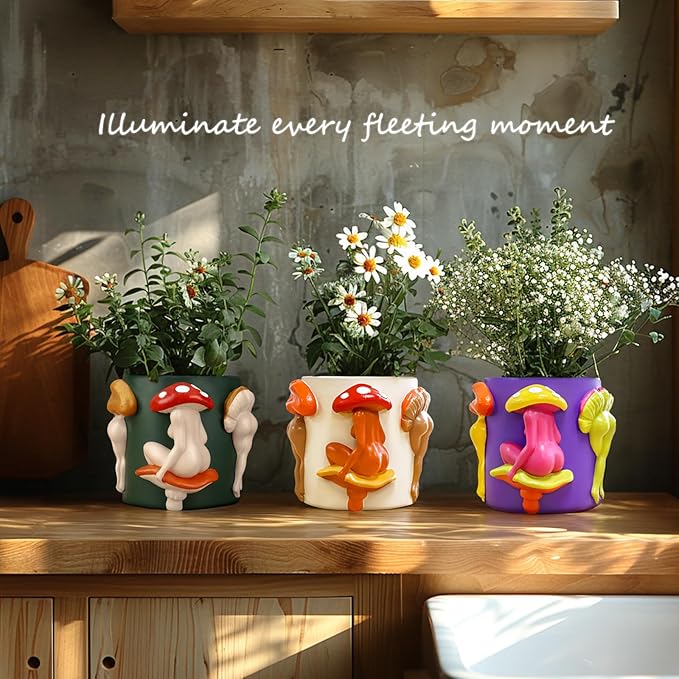 GUGUGO Mushroom Female Body Planters, Quirky Unique Cute Plant Pots and Funny Boho Eclectic Home Decor, Mushroom Butt Flower Pots, Indoor Succulent Planter, Modern Aesthetic for Decorating, Purple