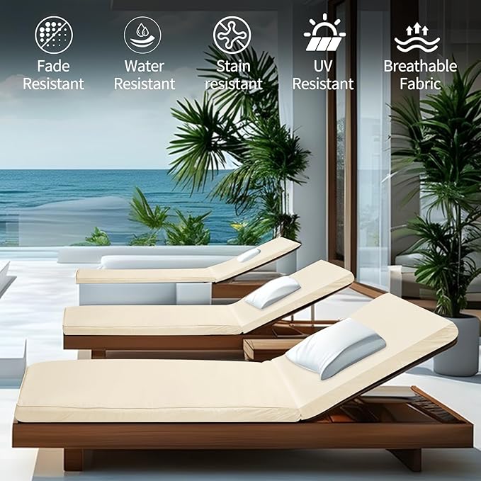 Outdoor Chaise Lounge Cushions for Patio, 72"x22"x3" Lounge Chair Cushions, Waterproof Replacement Seat Cushions for Outdoor Furniture