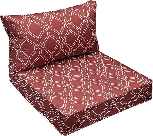 AAAAAcessories Outdoor Seat Cushions for Chairs, Fade-Resistant, Waterproof Patio Furniture Replacement Cushions, 23" x 23" x 5" + 23" x 13.5", Clay Red Vine Trellis