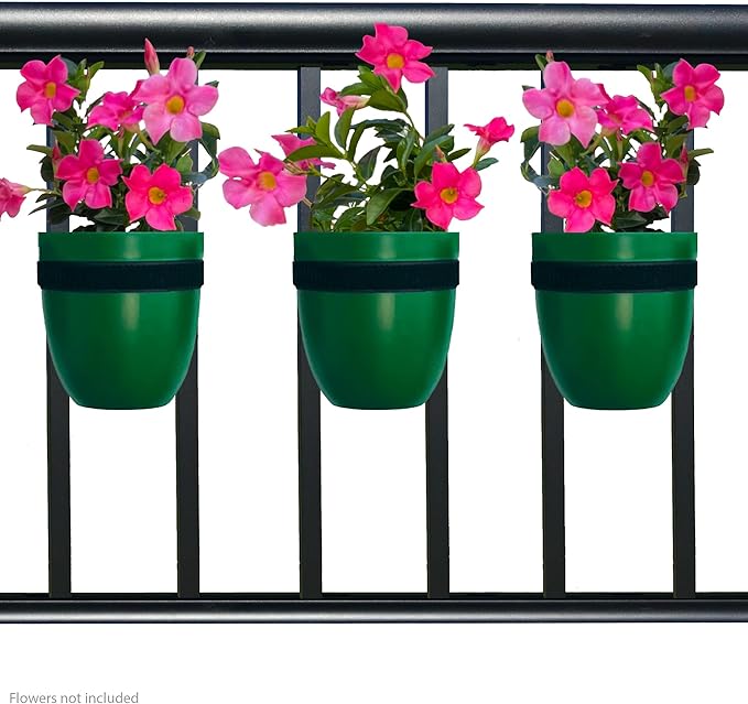 Railing Planter for Outdoor Plants (6-inch, 3-Pack) | Hanging Planter for Railings, Fence Posts | Balcony Wall Planter for Herbs, Flowers and Succulents | Made in The USA