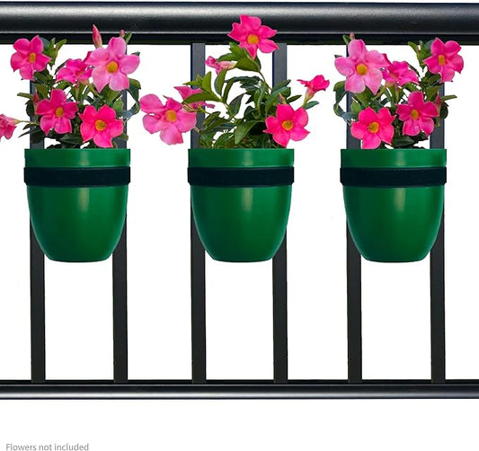 Railing Planter for Outdoor Plants (6-inch, 3-Pack) | Hanging Planter for Railings, Fence Posts | Balcony Wall Planter for Herbs, Flowers and Succulents | Made in The USA