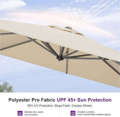 PURPLE LEAF 10 Feet Patio Umbrella with Base Outdoor Cantilever Square Umbrella Aluminum Offset Umbrella with 360-degree Rotation for Garden Deck Pool Patio, Beige