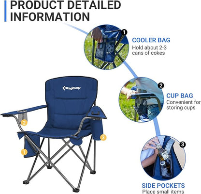 KingCamp Heavy Duty Oversized Comfy Folding Outdoor Portable Lawn Adults Bag Chair with Cooler for Outside Camp, Sports, Picnic, Stadium…