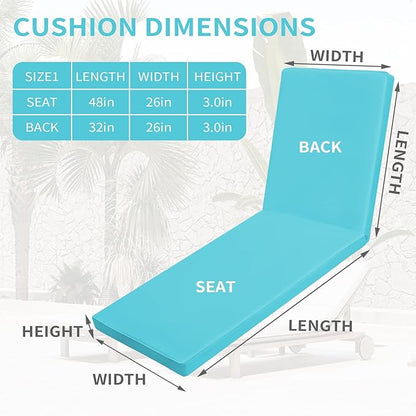 Outdoor Chaise Lounge Cushions for Patio, Lounge Chair Cushions, Waterproof Replacement Seat Pads for Outdoor Furniture (1, Teal, 80"x26"x3")