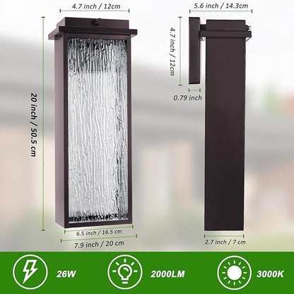 2 Packs Dusk to Dawn LED Outdoor Light 20" Extra Large , Oil Rubbed Bronze Modern Exterior Lighting Fixtures, Outside Porch Lights Wall Mount, Mid-Century Brown Wall Lantern Patio Sconce Lamp