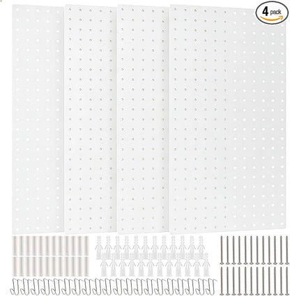 DEWEL Peg Board, 23" x 12" Metal Pegboard Panels, 4 Pack Metal PegBoard Organizer with Accessories, Wall Organizer Peg Board for Garage and Garden Tool Storage, Includes Installation kit（4pcs white）