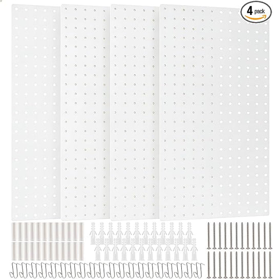 DEWEL Peg Board, 23" x 12" Metal Pegboard Panels, 4 Pack Metal PegBoard Organizer with Accessories, Wall Organizer Peg Board for Garage and Garden Tool Storage, Includes Installation kit（4pcs white）